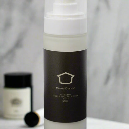 CBD & Aloe Vera Face Cream
* Daily Moisturizing Cream
* Facial Moisturizer

**More Detailed:**

* Hydrating and soothing CBD and aloe vera face cream
* Daily moisturizer with CBD for healthy skin
* Natural skincare: CBD and aloe vera face cream

**Creative and Engaging:**

* Nourish your skin naturally
* Daily dose of hydration and wellness
* Elevate your skincare routine with CBD and aloe vera
MAISON CHANVRE LUXURY 