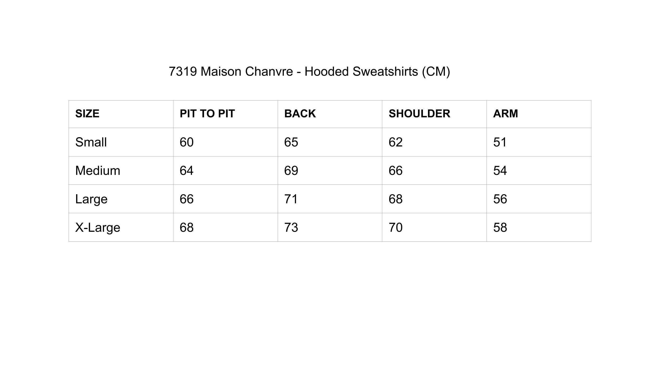 Size Chart CM