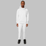 White hemp tracksuit, full set. Front view. Hemp athletic wear. Sustainable street fashion.