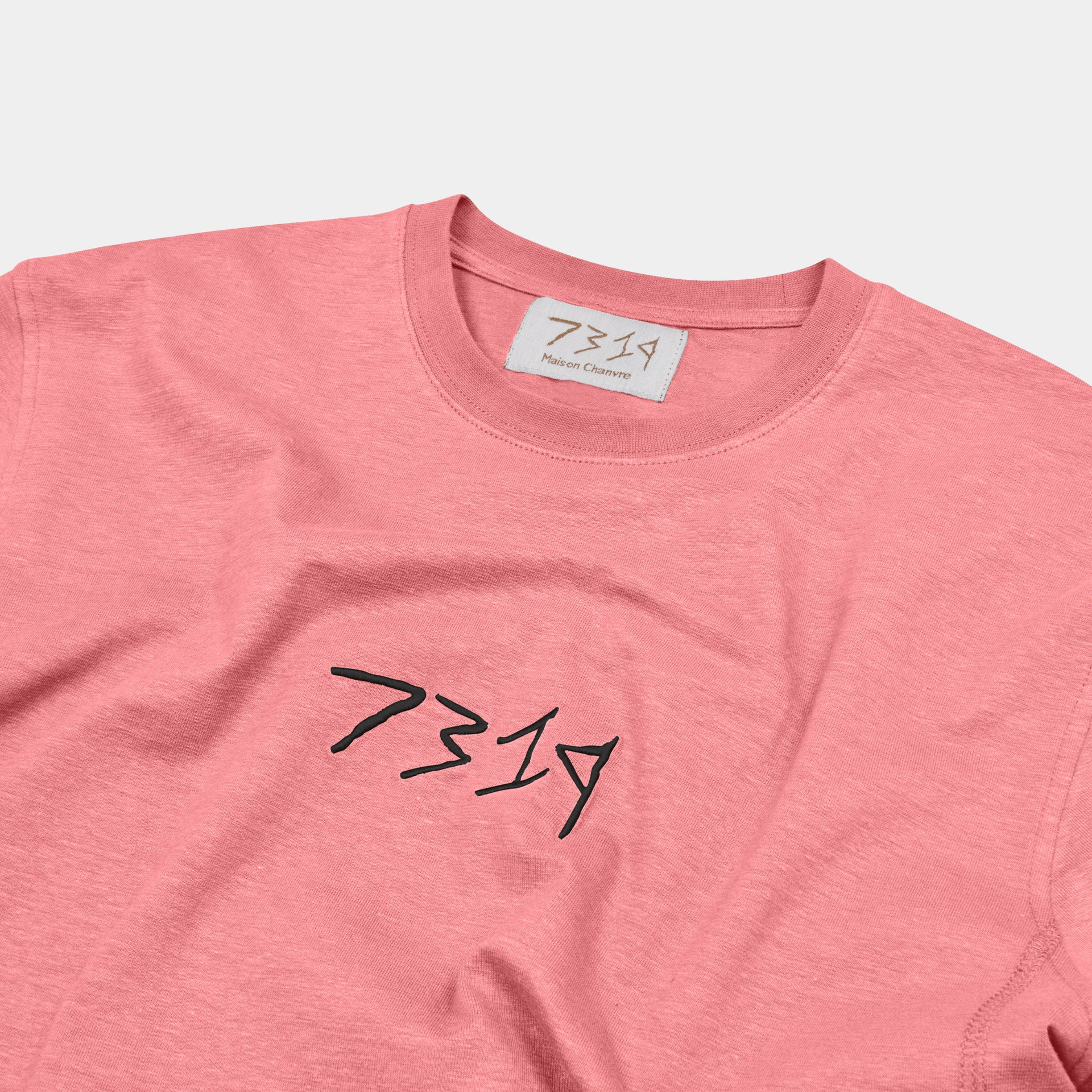  Pink 7319 t-shirt front shot with label, flipped